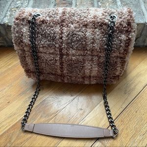 Zara Pink-Brown Bouclé Shoulder Bag with Chain Strap